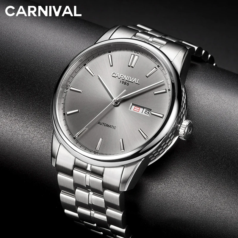 

2019 CARNIVAL Automatic Mechanical Watches Men Top Brand Luxury Business Waterproof Stainless Steel Male Clock Relogio Masculino