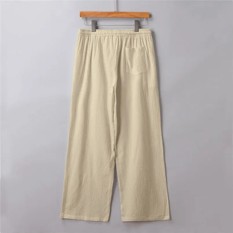 New Men Summer Fashion Trousers Linen Style Loose Casual Breathable Outdoor Solid Pants Sportswear Casual Straight Pants #4R06 (8)