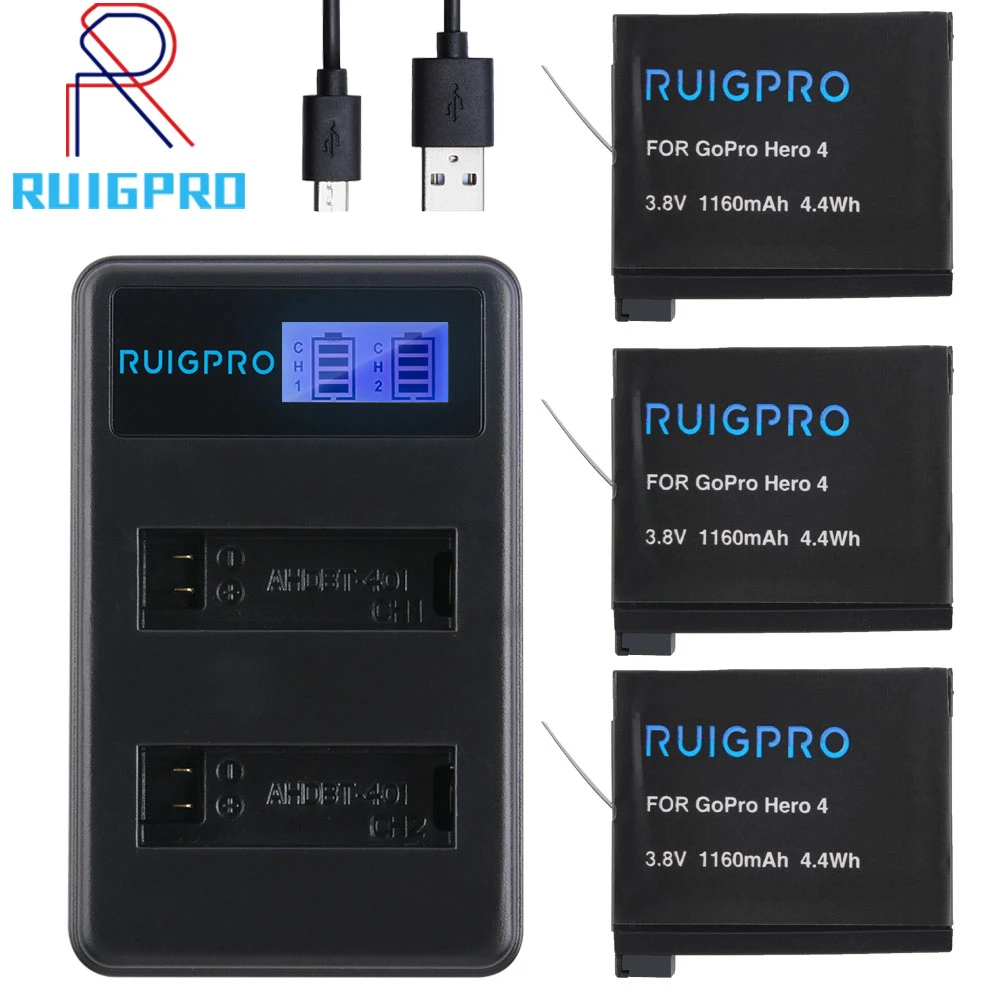 Dual Charger For Gopro Hero 4 Ahdbt 401 Slots Battery For Gopro 4 Black Silver Double Usb Charging For Go Pro Hero Accessories Sports Camcorder Cases Aliexpress