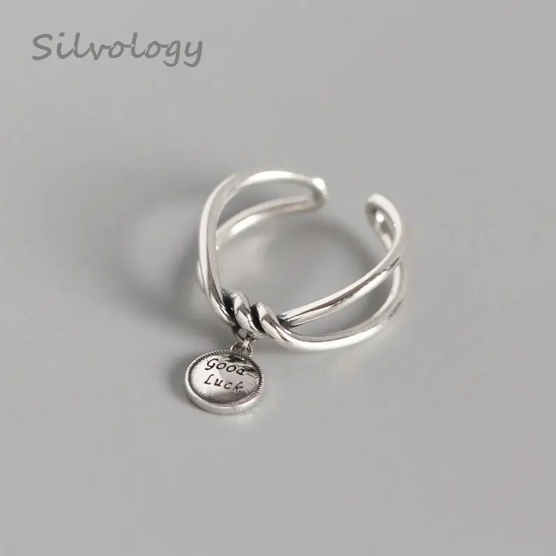 Серебряные кольца Silvology 925 пробы на удачу винтажные открытые с круглым