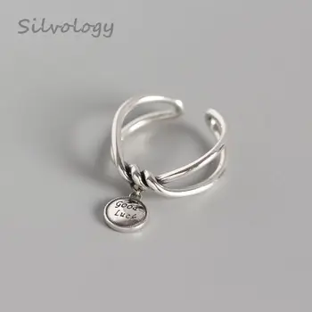 

Silvology Sterling 925 Silver Good Luck Rings Vintage Round Line Weave Texture Open Rings For Women Friendship Jewelry Charm