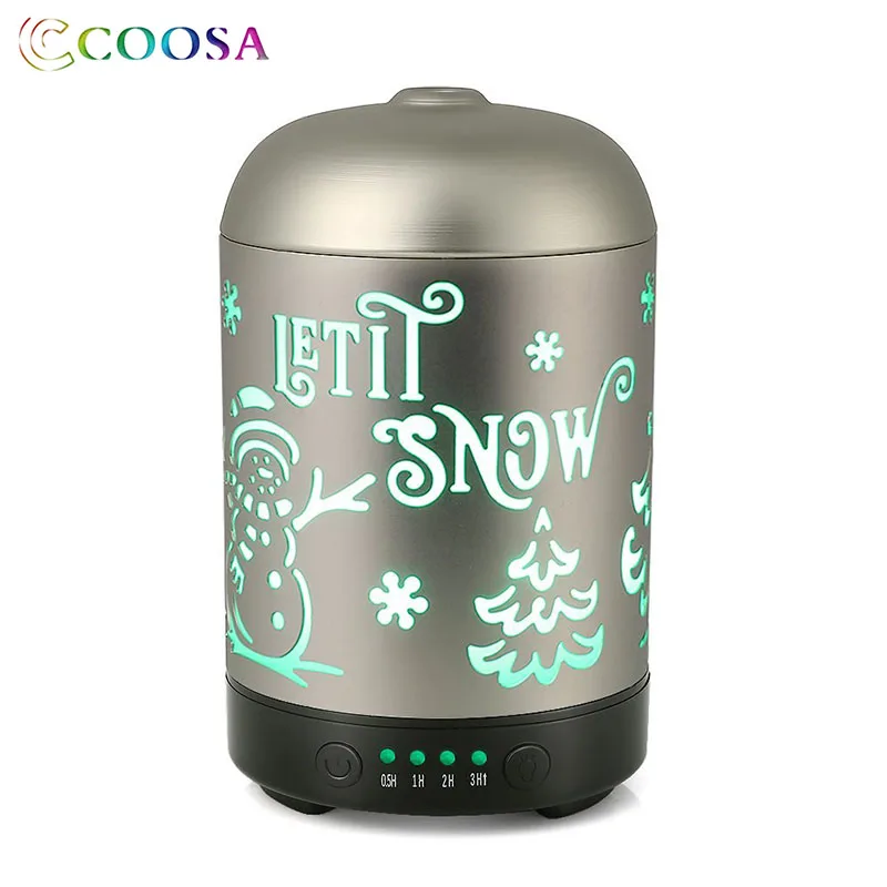 

COOSA Silver Christmas Pattern Air Humidifier 100ml Ultrasonic Essential Oil Diffuser 4 Time Setting Cool Mist for Home Office
