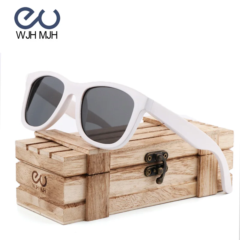Новые модные мужские бамбуковые деревянные солнцезащитные очки, белая оправа, очки, индивидуальная Browline зеркальная защита UV 400, деревянные линзы YB40A