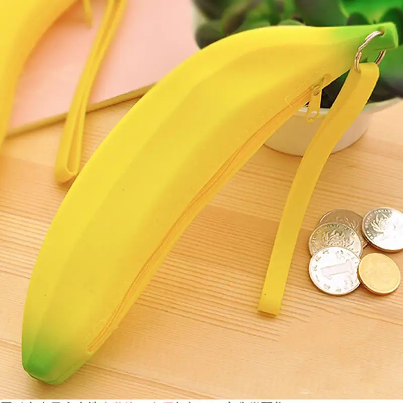 1PC Women Cute Silicone Zipper Banana Coin Purse Bag Wallet Pencil Case Clutch Coin Bag Pouch
