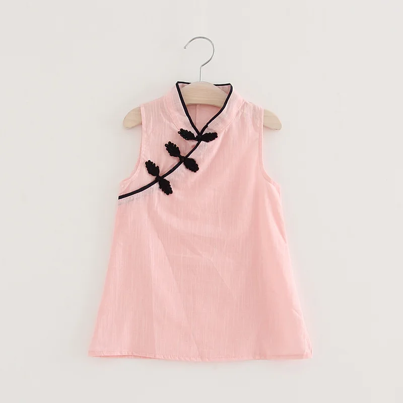 Летние платья принцессы для девочек элегантное китайское платье Cheongsam, вишня клубника с подсолнухом детская одежда для 2, 3, 4, 5, 6, 7, 8 лет - Цвет: RS0011-PK