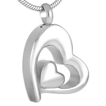 

IJD8734 Silver Tone 316L Stainless Steel Double Heart Cremation Urn Pendant& Necklace Women/Men Memorial Ashes Jewelry