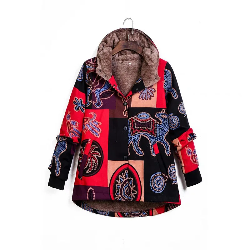 Новое зимнее теплое пальто с капюшоном, Толстая Женская винтажная кашемировая куртка с длинным рукавом и принтом, женская верхняя одежда, большие размеры 5XL, Casaco Feminino