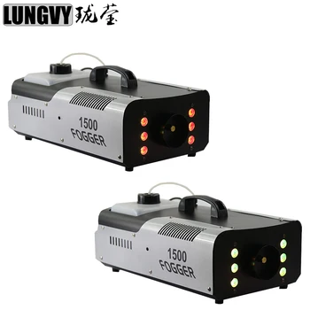 

Free Shipping 2pcs/Lot 1500W Led Fog Machine 6x3w RGB 3in1 3L Color Smoke Machine Led Stage Remote Control Or DMX512 Control
