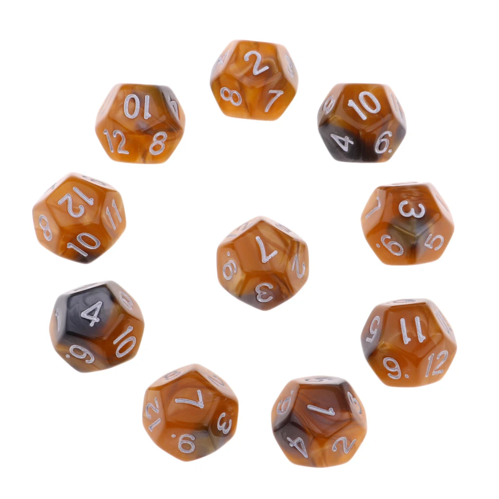 Pack of 10 Multi-sided Dice Polyhedron Dice Set D12 for D&D / TRPG Tabletop Game Role Playing Dices
