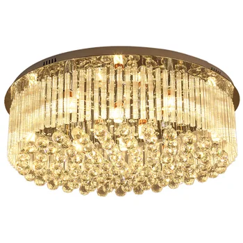 

LED Luxury Crystal Glass Sticks Living Room Ceiling Lights Modern Stainless Steel Round Top Restaurant Dining Room Ceiling Lamp