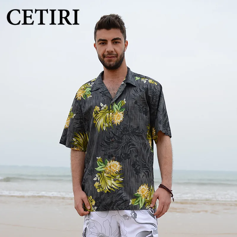Фирменная Новинка рубашки Гавайские рубашки печати большие мужские рубашки с цветочным принтом Гавайи круиз тропический пляж морских Palm