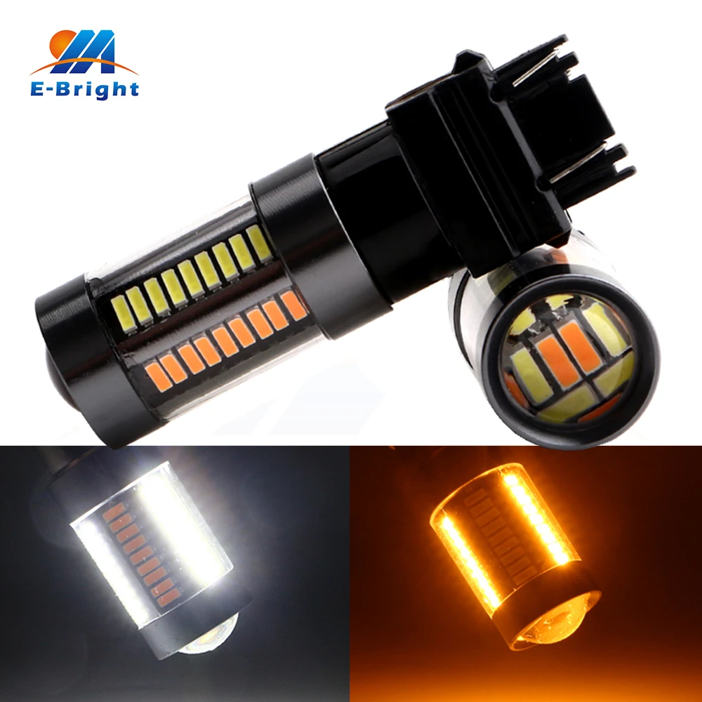 

2pcs 3157 T25 White and Amber 4014 66 SMD LED Bulbs Convert Colors Cars Daytime Runing Lamp Brake Lights 12V 990LM Free Shipping