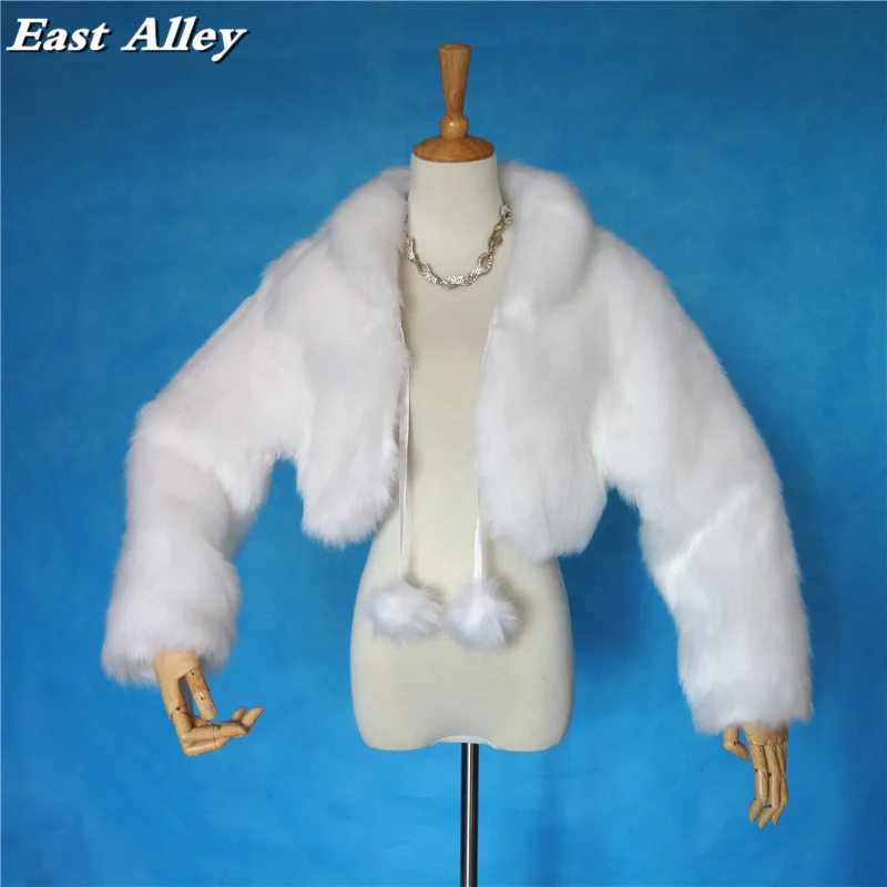 

Winter Outdoor Women's Jacket Wedding Coat Long Sleeves Faux Fur Wrap Shrug Bolero Shawl in Ivory and White