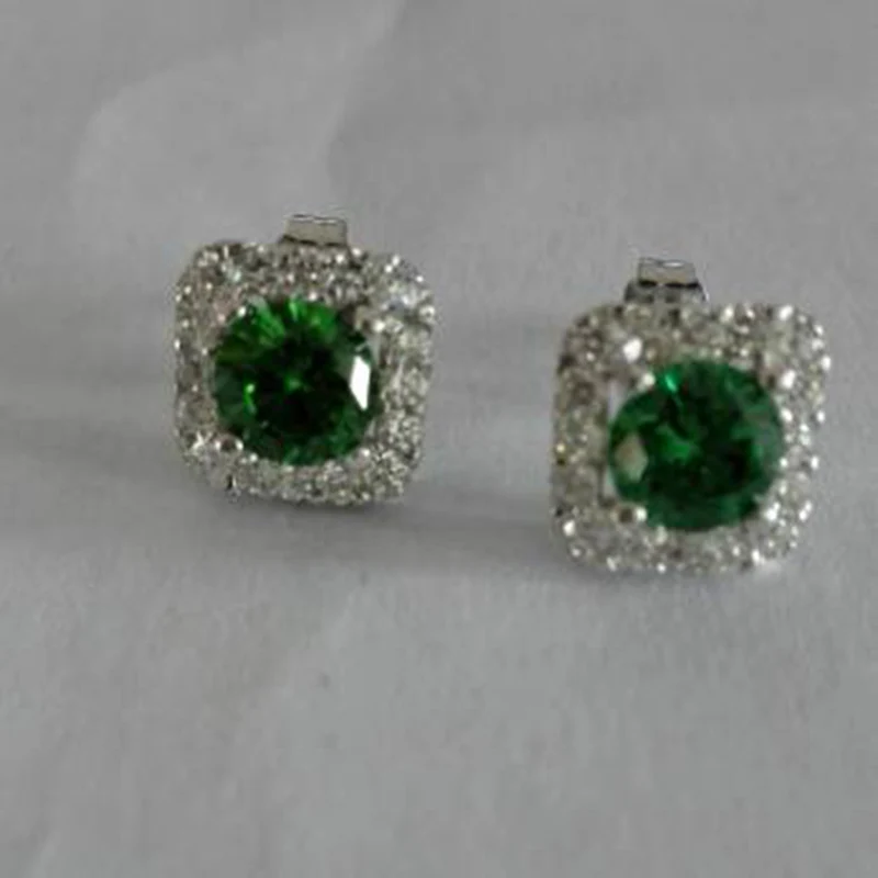Настоящие Brincos Qi Xuan_Fashion jewelry_элегантные CZ зеленые камни серьги-гвоздики _s925
