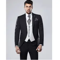 Индивидуальный заказ черный костюм homme Для мужчин костюмы Slim Fit Для мужчин Свадебный костюм для Для мужчин 3 предмета мужской костюм (куртка