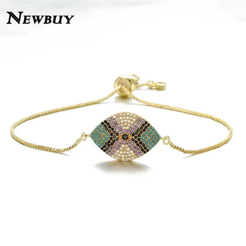 

NEWBUY Trendy Evil Eye Charm Bracelets For Women Girl Colourful Cubic Zirconia Female Jewelry Turkey Eye Bracelet Adjustable