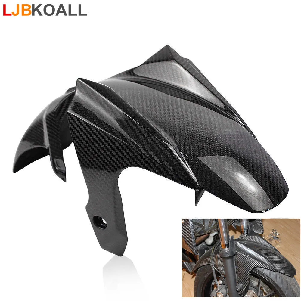 

LJBKOALL Motorcycle Real Carbon Fiber Front Tire Wheel Cover Fender Mudguard for 2014-2017 Yamaha FZ-07 MT-07 FZ07 MT07