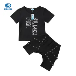 2 шт. Дети комплект одежды для маленьких мальчиков летние топы Футболка с надписями штаны повседневная детская одежда