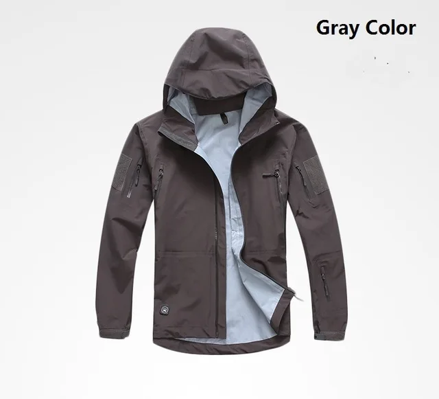 Открытый водонепроницаемый жесткий корпус Военная тактическая куртка для мужчин камуфляж с капюшоном Hardshell тонкий давление клей ветровка пальто Топы - Цвет: gray