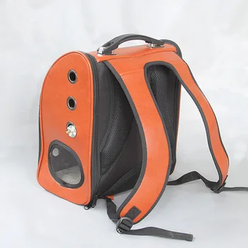 Outdoor leather Bird backpack Parrot Carriers Cage Parrot Bag With Wood Perch Pet Breathable Space Capsule Backpack CW081 3