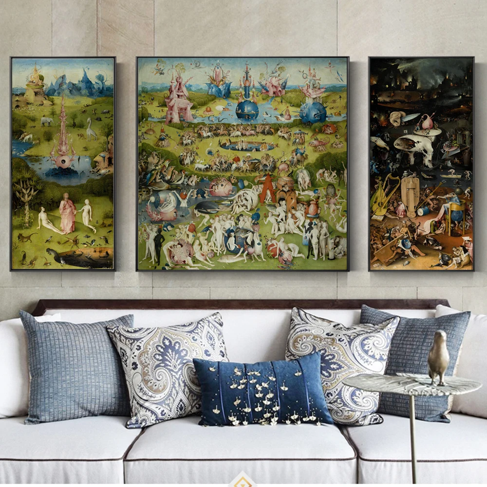 Online 3 platten Der Garten von Irdischen Malerei Reproduktionen Auf Die Wand Durch Hieronymus Bosch Wand Kunst Leinwand Modulare Bild Hause decor