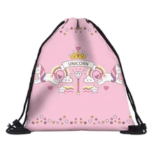 Pure Handmade Polyester Linen Drawstring Bag Girls Travel Storage Package Bags Pink Cosmetic bag case with unicorn prints