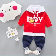 Весенне-осенние комплекты детской одежды хлопковая Спортивная футболка с капюшоном для маленьких мальчиков, свитер, рубашка, штаны, комплекты детские повседневные Костюмы для мальчиков