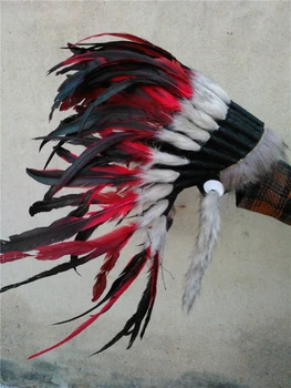 

RED indian Feather headdress war bonnet Replica made headpiece for PARTY event Halloween feather headpiece supply