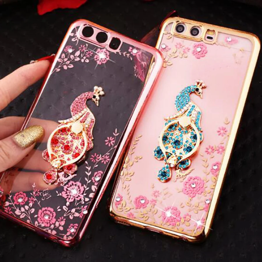 

Glitter Diamond Case For Huawei P30 Pro P20 Lite P10 Plus Ring Holder Plating Soft TPU Cover Mate 20 X 20X Cases Nova 3i Nova 4