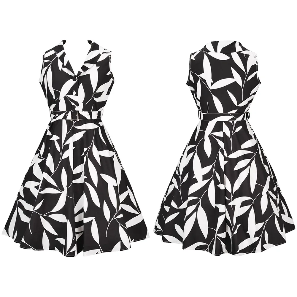

Fashion Wholesale Spring Summer Female Sleeveless Knee-length Dress Turn-down Collar Printing Casual Dress XHSD-001-63