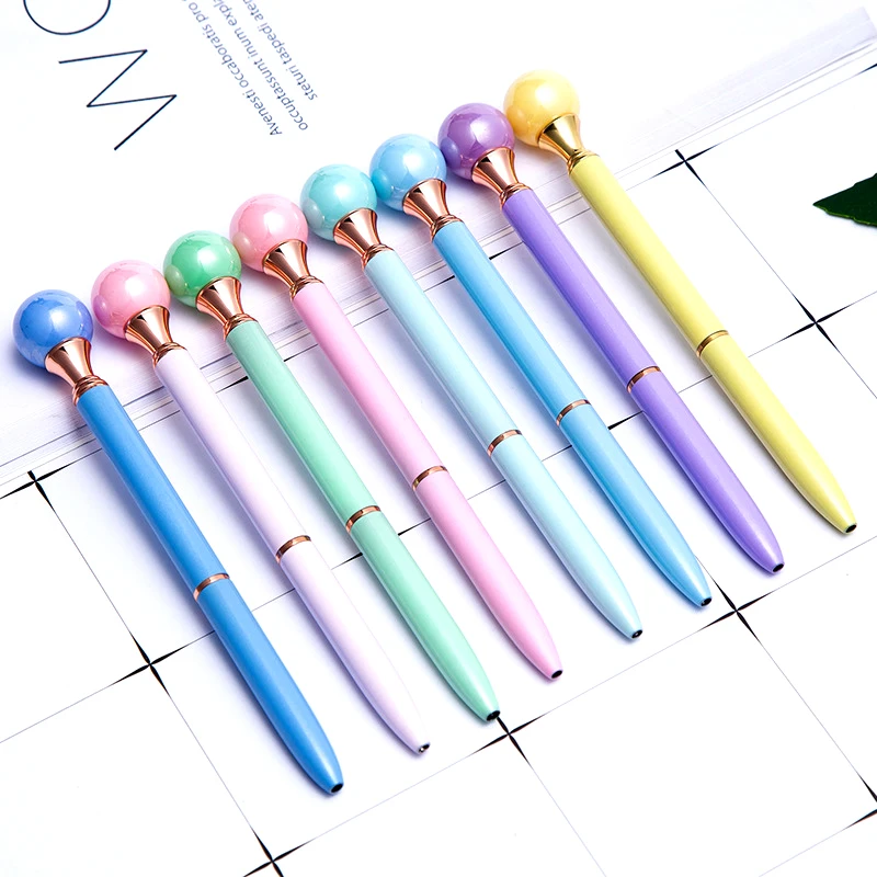 cheap 100pcs Large pearl New Crystal Ballpoint Pen Fashion Girl Kawaii Metal Pen Material Escolar as Novelty gift 8 colors Custom logo