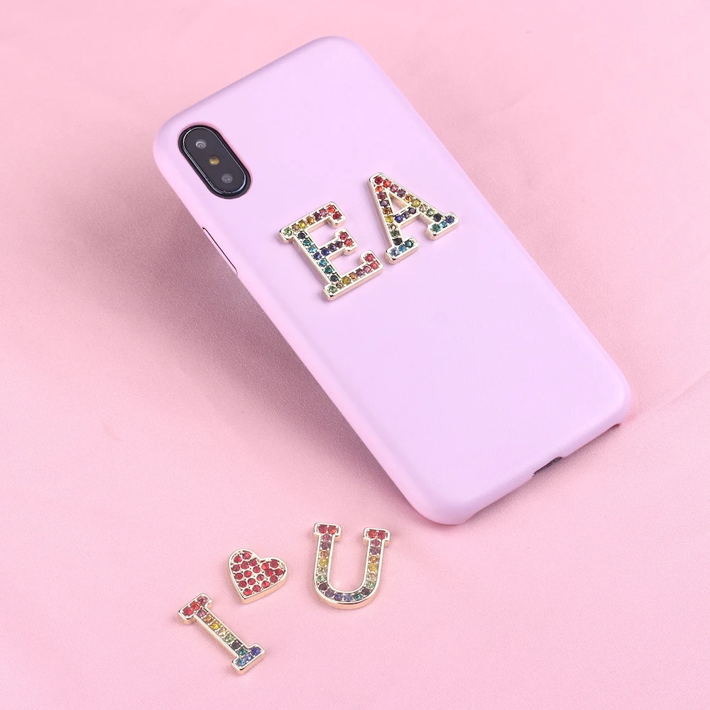 

Rhinestone Diamonds Crystal Metal Customized Initials Smooth Slim Leather Case For iPhone 6S XS Max XR 7 7Plus 8 8Plus X