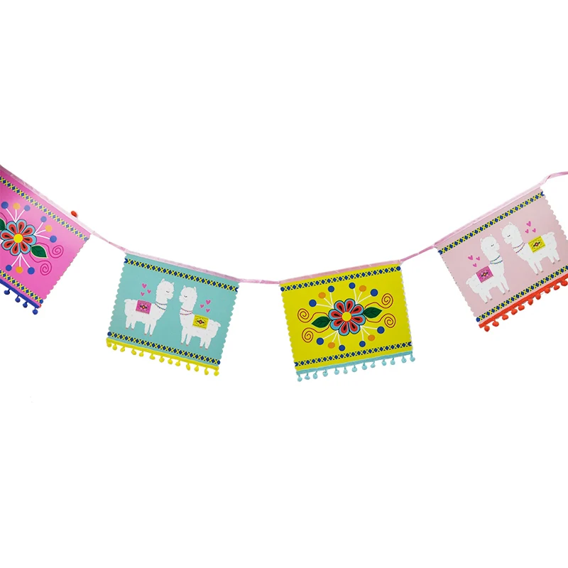 

4M Pink Green Alpaca Square Flag Banners Cute Animal Pennant Buntings Kids Birthday Holiday Party Decor