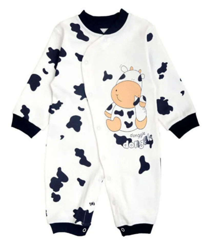 Милые комбинезоны с коровой для маленьких мальчиков и девочек; хлопковый комбинезон с длинными рукавами; Одежда для новорожденных девочек и мальчиков; милая детская одежда