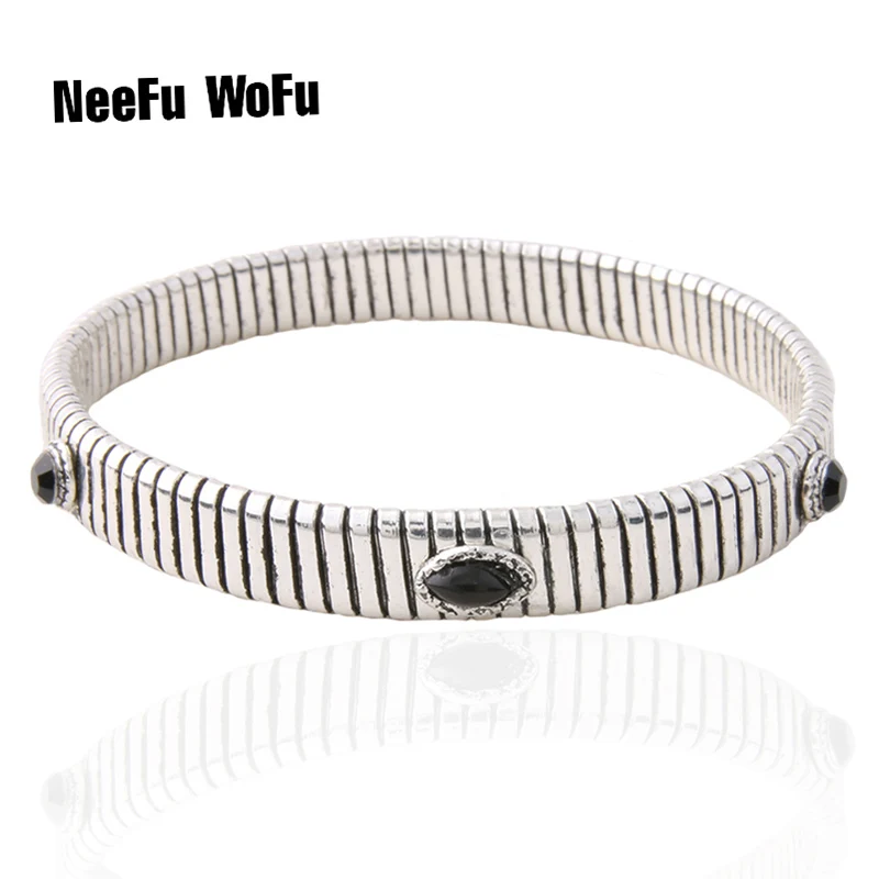 

NeeFuWoFu 7mm Spring chain silver Bracelet Copper Natural stone Bracelets Bohemia de Madera Pulseira Estrela de Cinco Elastic