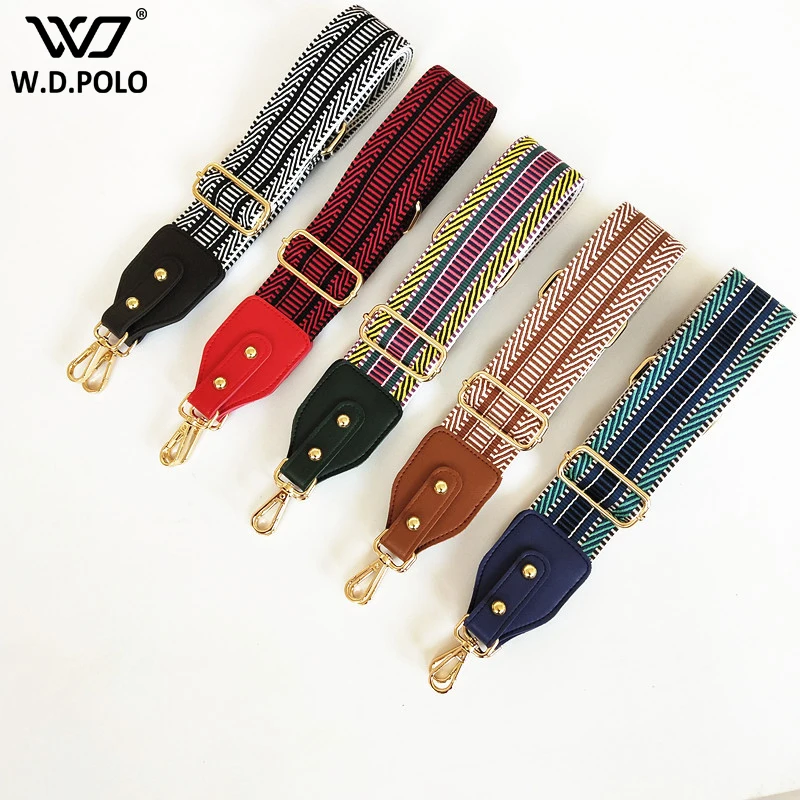 New Canvas Adjust Women Bag Strap Trendy Stripe Design Gold Buckle Lady