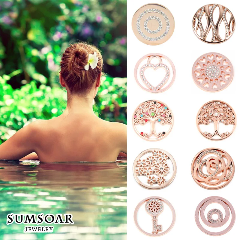 

Hot Selling Rose Gold Coin mixed Tree of Lift Key to my heart Design for My Coin Holder Pendant Necklace 10pcs/lot