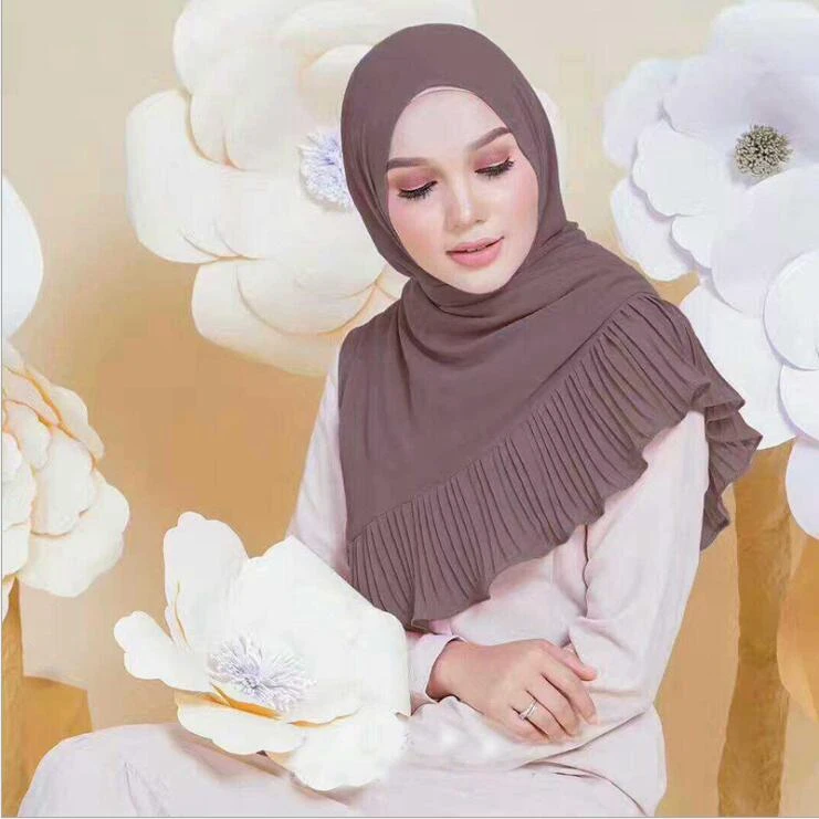 Длинный шифоновый шарф с жемчугом Hijabs для женщин простой цвет головной платок для исламских женщин мусульманский головной платок