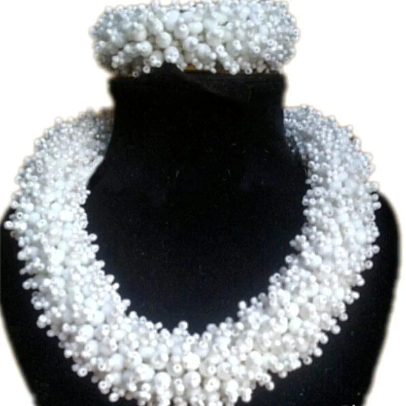 White Color 4 UJewelry атласное белое ожерелье набор Смелый стиль оплетка Кристалл нигерийские Свадебные бусы Набор для африканских женщин - Окраска металла: White Color