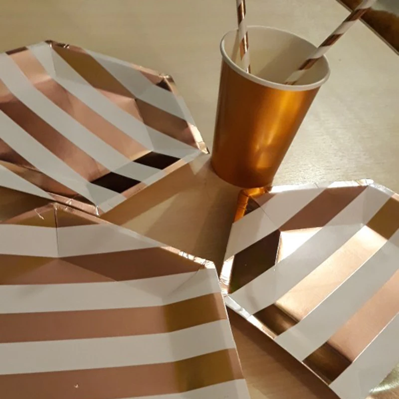 

Rose Gold Birthday Party Decorations Kids Number Balloons set Paper straws plates gift bags adult Bachelorette party supplies