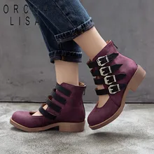 ORCHA LISA/Женская обувь на плоской подошве; большие размеры; обувь с пряжкой; женская винтажная кожаная обувь на плоской подошве; Летние черные туфли-гладиаторы; zapatos bootie