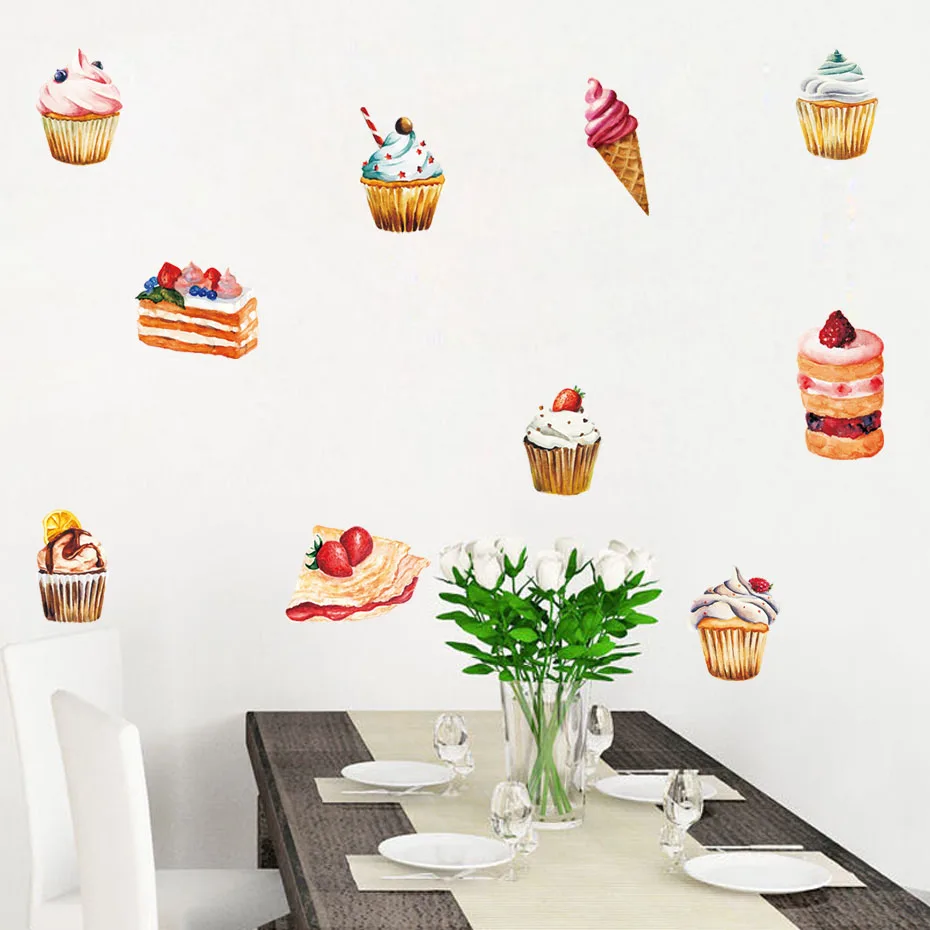 Delicious Dessert Cupcake Wall Art Decals For Resturant Dining Room Vinyl Wall Sticker Removable Wallpaper For Modern Home Decor (4)