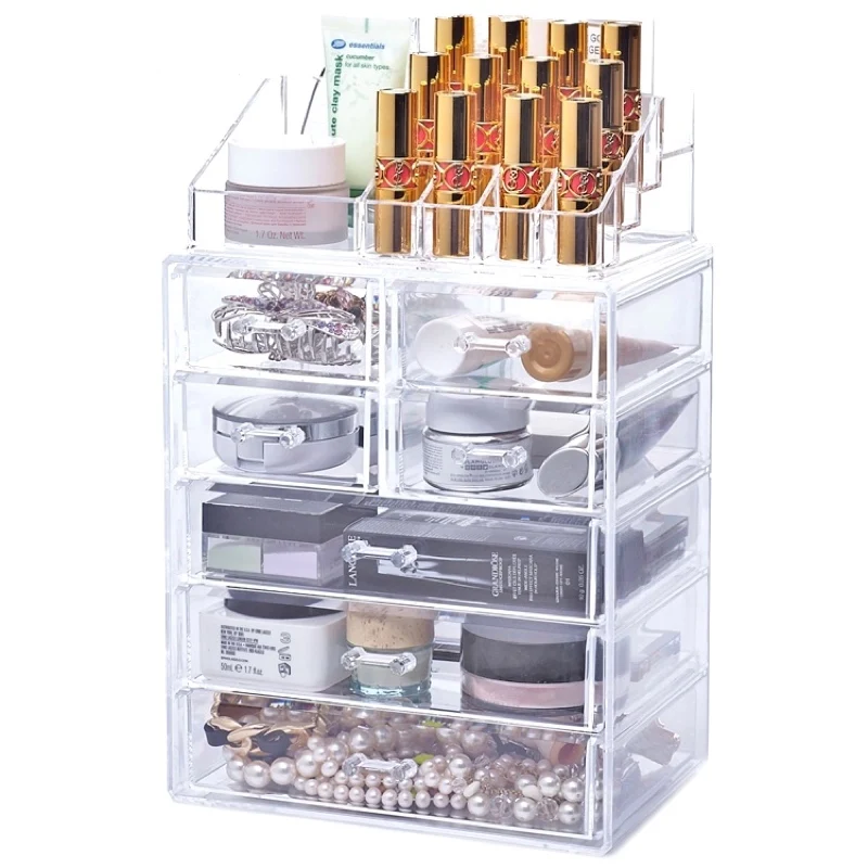 

CHOICEFUN Large Clear Transparent Acrylic Make Up Brush Cosmetic Makeup Box Organizador Plastic Chest Desk Drawer Organizer