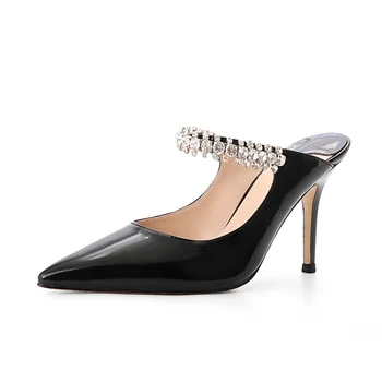 

Kmeioo Wedding High Heels Woman Shoes Pointed Toe Thin Heels Jewel Mule Sandals Slip-On Mules Women Crystal Mule Heels