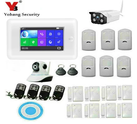 

Yobang Security Smoke Fire WIFI Alarm System APP Control Touch Screen GSM Burglar Alarm Security System Outdoor IP Camera