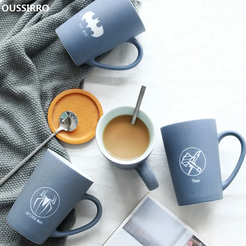 

OUSSIRRO Super Hero Avenger Justice League Infinity Mugs With Cover and Spoon Pure Color Mugs Cup Kitchen Tool Gift