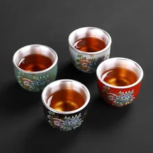 Серебряная чашка 999 Чистая Серебряная чашка Цзиндэчжэнь синяя и белая Позолоченная серебряная чайная чашка ручной работы керамическая чашка