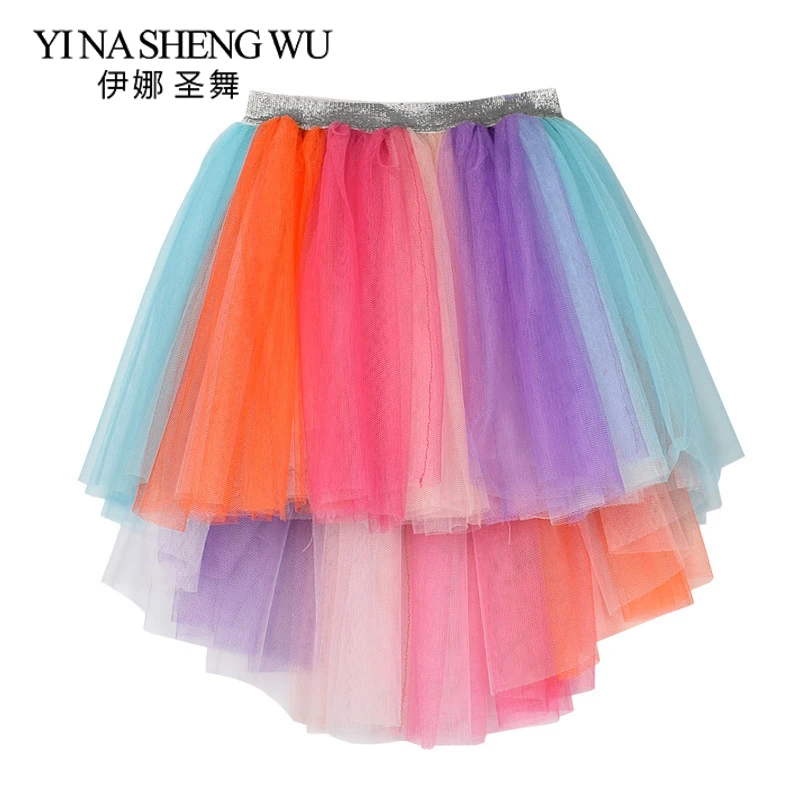 Ballet Tutu Dance Girl Children Fashion Skirt Tutu Ballet Skirt Summer Rainbow Mesh Ballet Dance Party Princess Tulle Skirt New