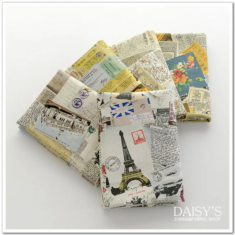 

Retro Linen of Cotton Fabric Used for Making Clothes Picnic Fabric DIY with Tower & Letter Pattern for Curtain Bacground Sofa