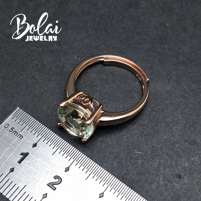 Bolaijewelry, круглые 925 мм, Зеленый Аметист, драгоценный камень, специальное деление, кольцо, розовый цвет, Стерлинговое серебро, ювелирные изделия для женщин